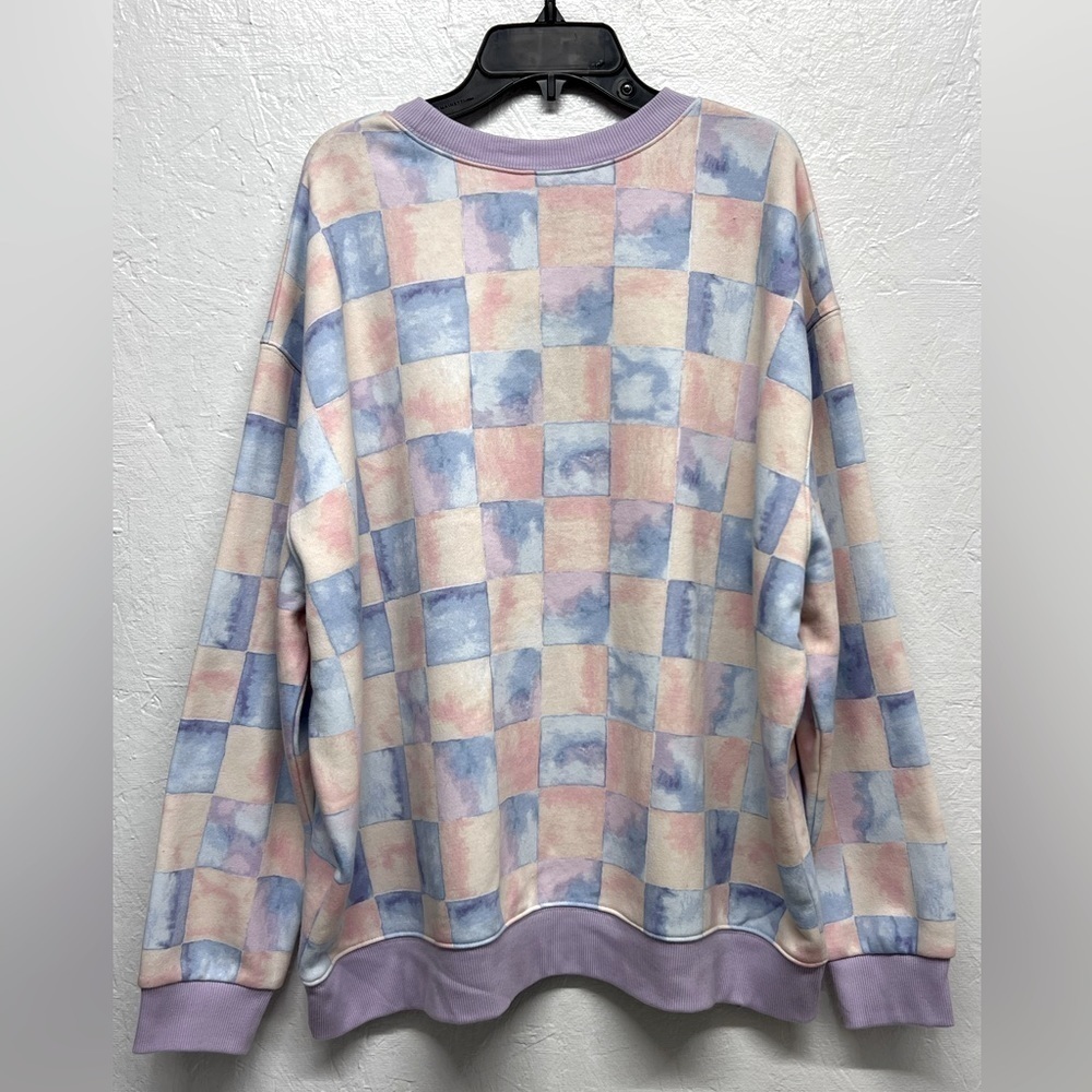 OVERSIZED Crewneck Checkered Print Tye-Dye Sweatshirt - Wild Fable - Picture 7 of 9
